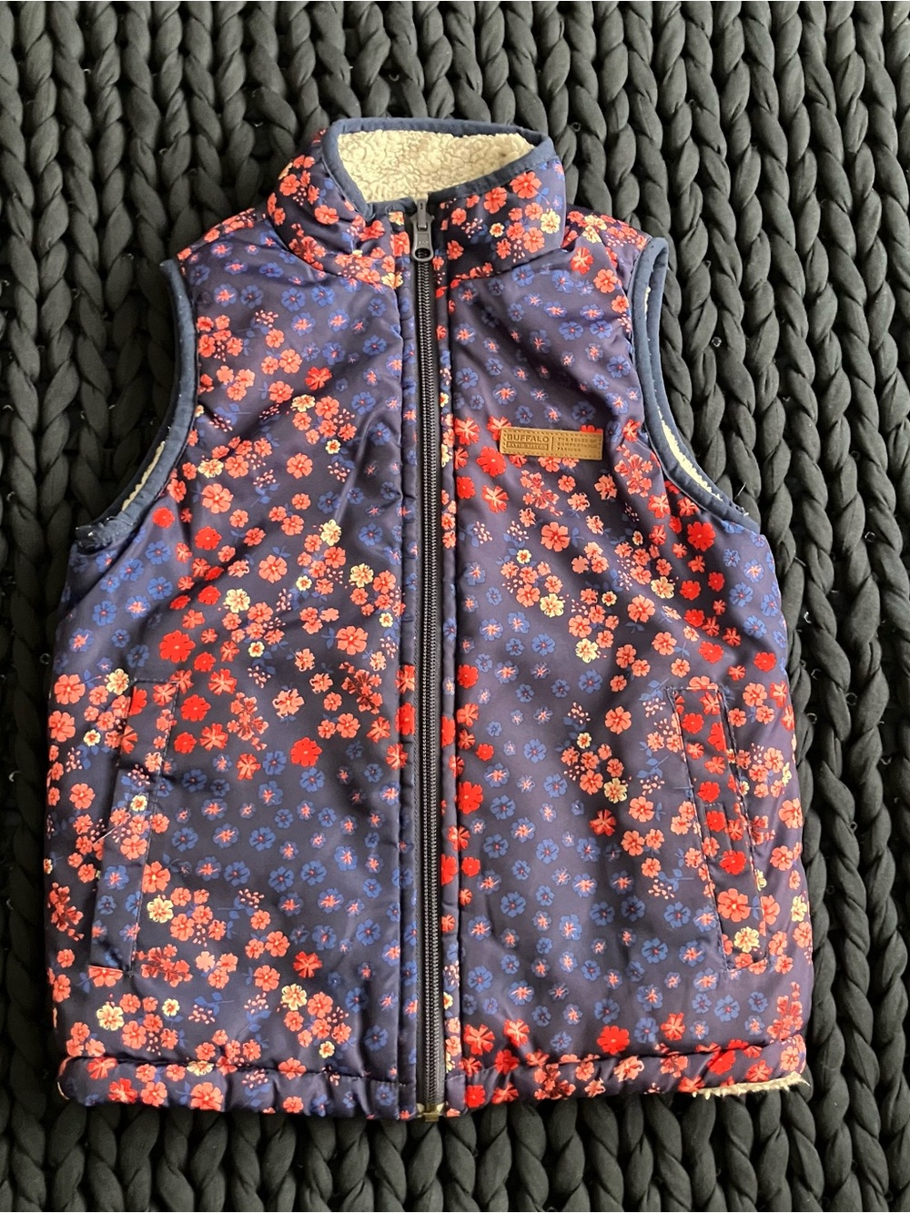Kids Navy Floral Vest with Pink and Red Flowers